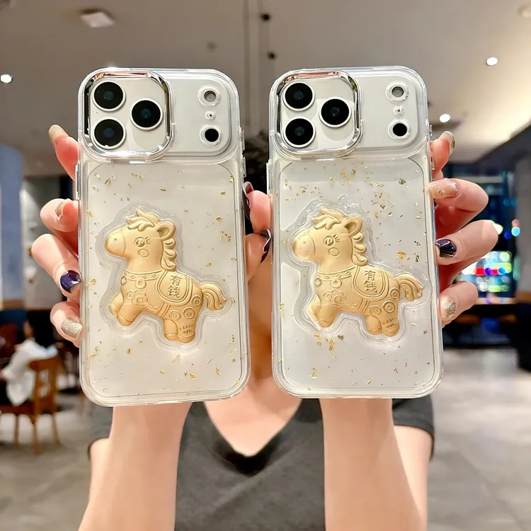 新年款适用苹果17ProMax手机壳电镀框iPhone16金箔滴胶15马上有钱