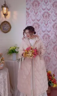 《米粒》63501冬季连帽木耳捏褶宽松百搭减龄棉服