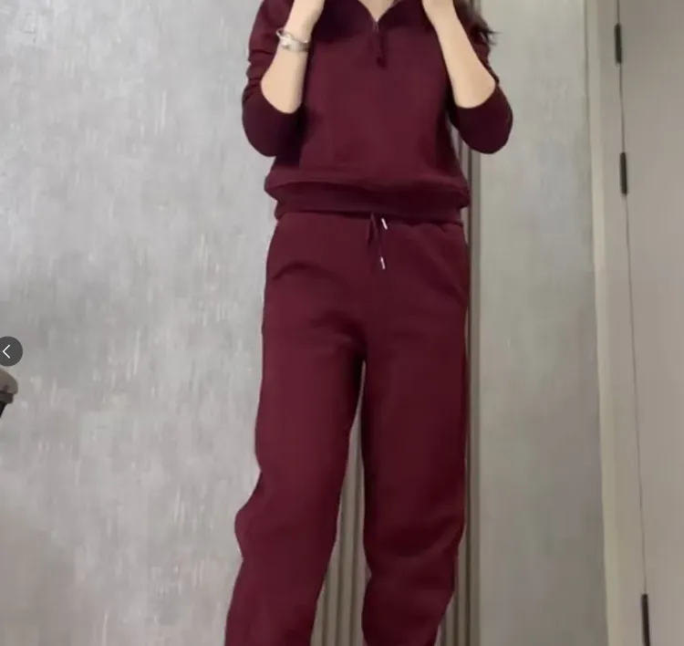 【小小徐】冬季净版加绒厚款时尚宽松半高领短款上衣束脚裤两件套