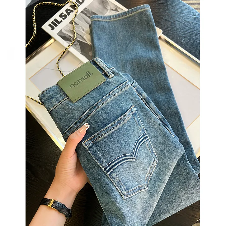 小个子百搭直筒牛仔裤女秋冬加绒新款梨形身材高腰显瘦九分烟管裤