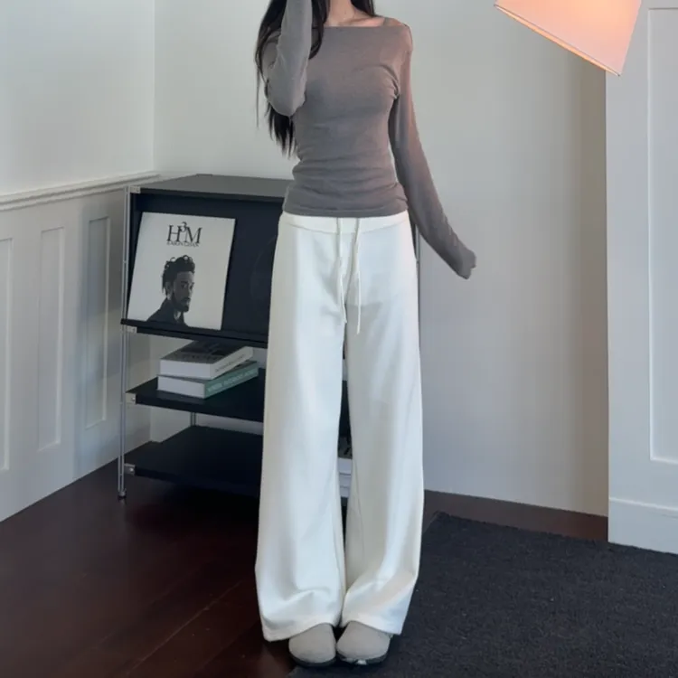 秋冬新款加绒加厚不贴微喇裤女直播爆款网红糯米裤白色裤子