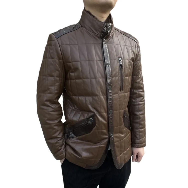 13073真皮皮衣男款男士立领绵羊皮冬季加厚羽绒保暖外套