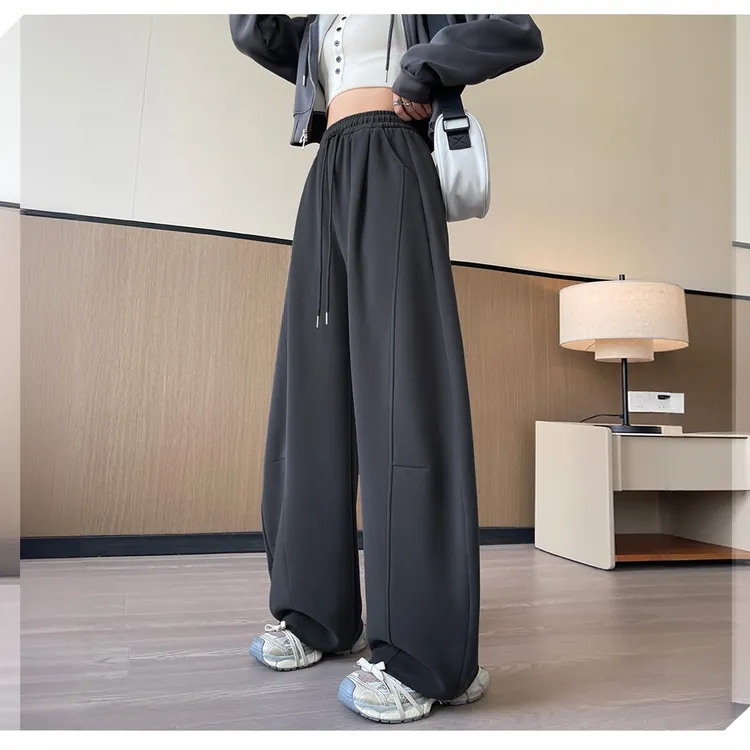 秋冬加绒弯刀裤显瘦舒适高腰大码休闲裤宽松运动裤卫裤女【剪标款】