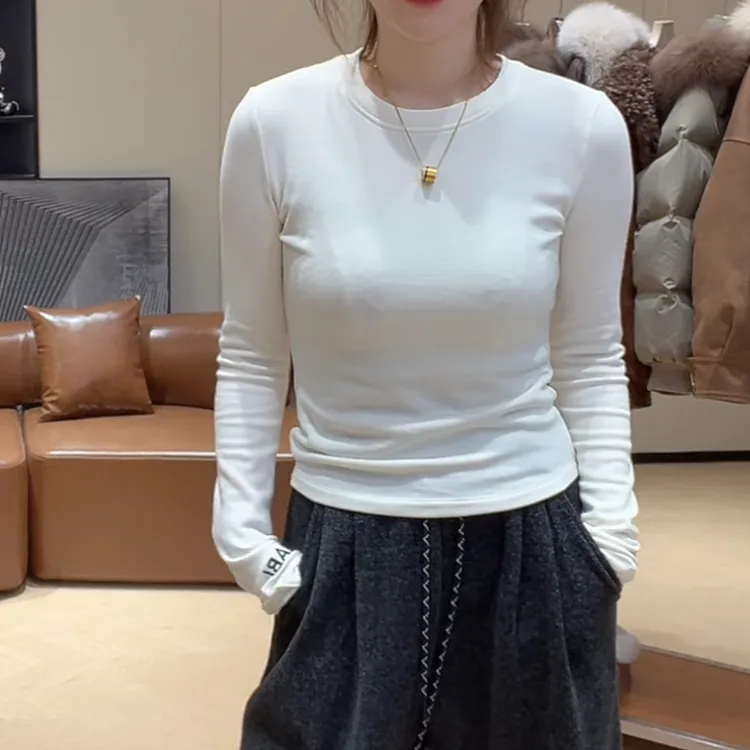 【袖珍回忆】字母刺绣设计感圆领长袖T恤2025冬季新款宽松显瘦上衣
