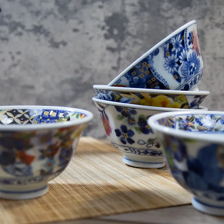 日本进口餐具-中式宴.饭碗手工家用陶瓷手绘釉下彩汤碗复古米饭碗