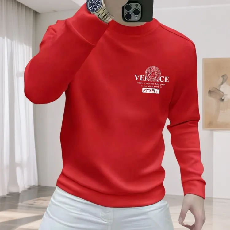 新欧韩秋冬季2025男士休闲圆领卫衣时尚百搭加绒长袖修身气质上衣