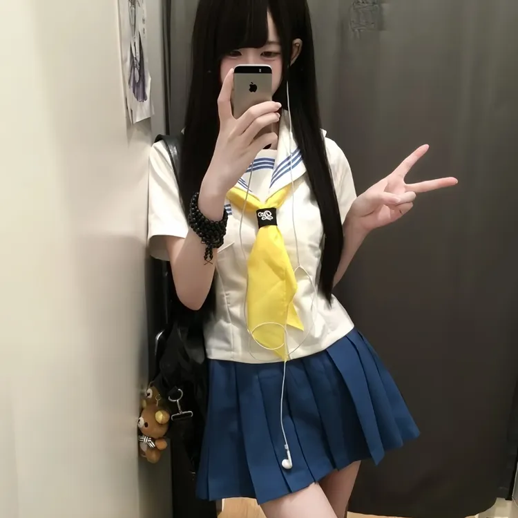 兔斯基JK【蓝三本】原创日系jk制服水手服白色中间服学院风套装