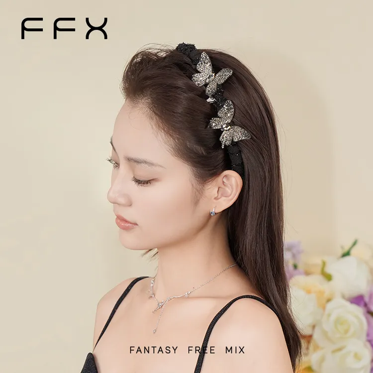 弗弗西FFX【星光蝴蝶】轻奢立体满钻蝴蝶超闪齿梳多功能发箍