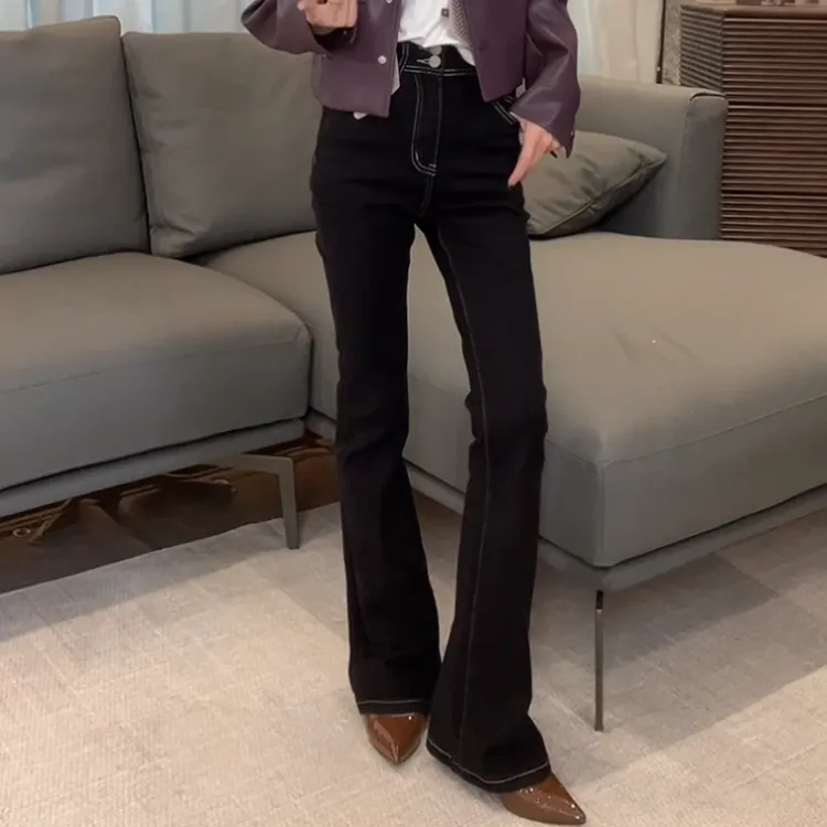 “漫画腿”显瘦弹力微喇牛仔裤女款高腰显腿长裤子LK2501809