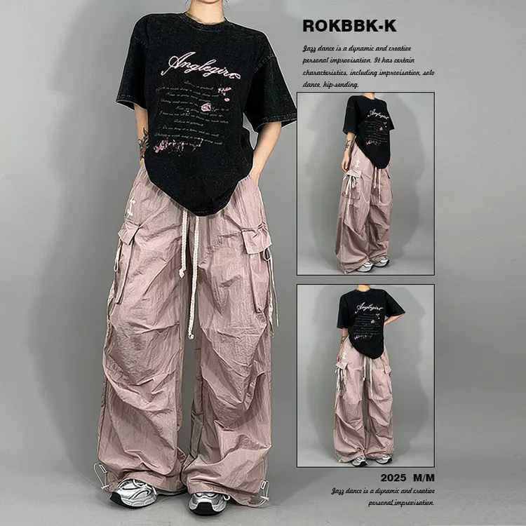 ROKBBK-K布韩韩街舞潮牌美式辣妹粉色宽松休闲工装裤女爵士舞
