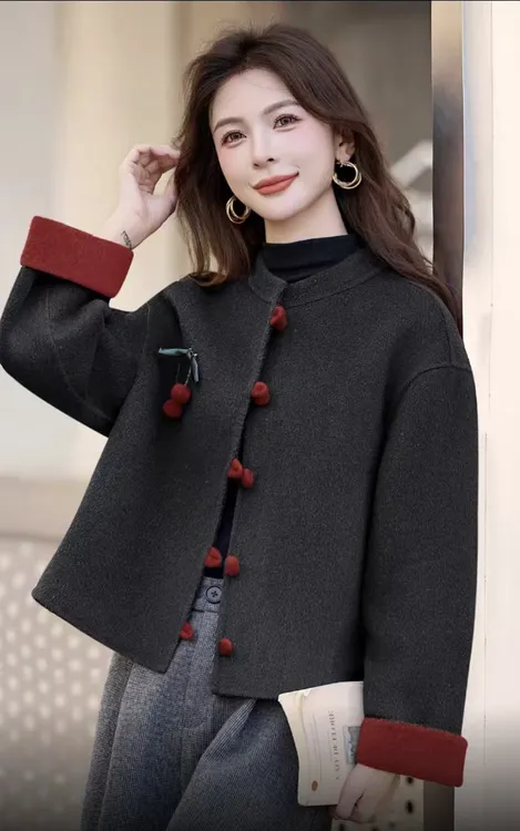 【茜罗轩妹妹】100%绵羊毛毛呢外套气质时尚新中式小香风068