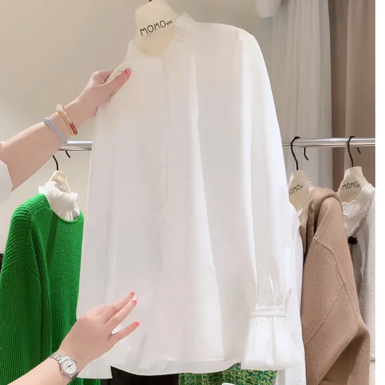 2025新款早春显瘦气质精致木耳边领荷叶袖百搭衬衫LK2501252