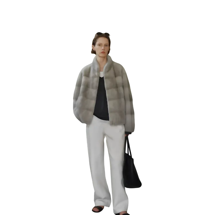 小立领脊子靠坎丹麦皇冠水貂皮草外套横排整貂女真毛高级服饰外套