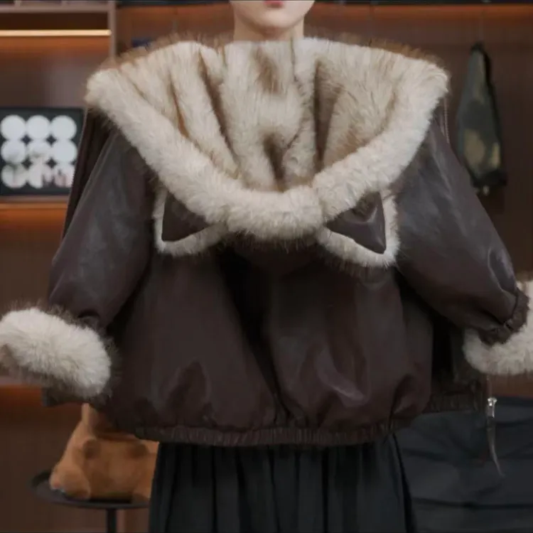 （双面可穿）2025新款女童百搭韩版连帽上衣加厚皮毛外套