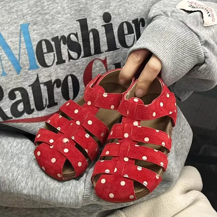 ABC 女童凉鞋波点罗马凉鞋2025夏季款小女孩公主鞋时尚软底沙滩鞋