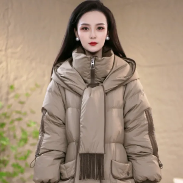 冬季围巾连帽百搭时尚保暖白鸭绒羽绒服M-XL