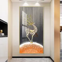 星空小鹿抬头艺术感现代轻奢风晶瓷入户玄关轻奢背景挂画X212-4