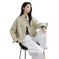 对白时髦工装风翻领短外套女小个子独特休闲夹克上衣DYZB-FDW056