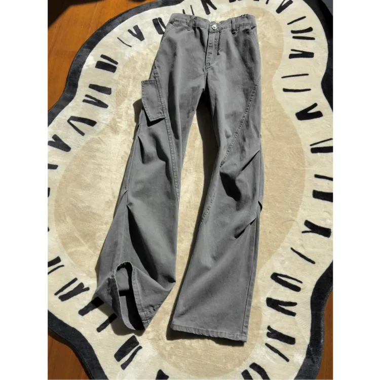 美式复古斜切纯棉牛仔裤男款秋冬褶皱遮肉显瘦工装裤潮牌加绒裤子