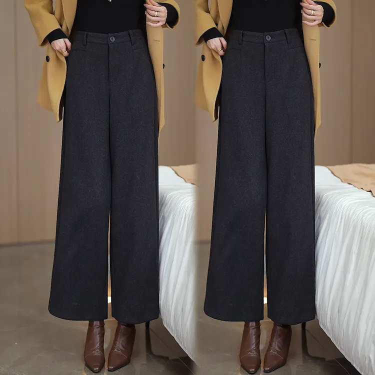 醋酸羊毛九分直筒裤女2025秋冬加厚新款高腰毛呢软糯小个子阔腿裤