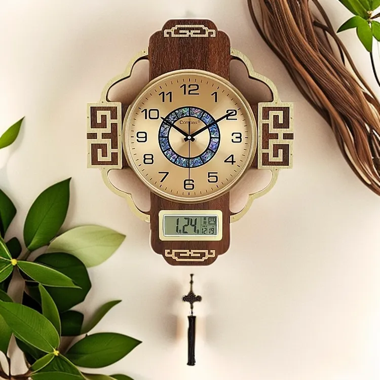 传统国风古韵静音实木挂钟 古典艺术钟表