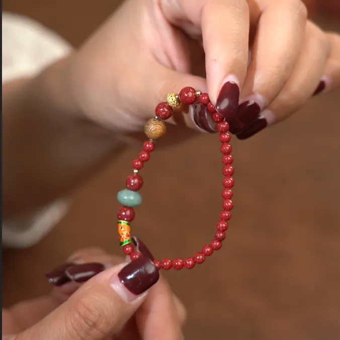 高品质朱砂正品辰砂单圈设计手串高品质高含量上等朱砂手串