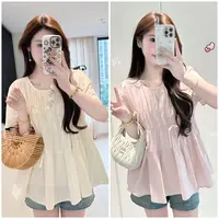 QC李潇洒【少女心事】微胖夏季小清新蝴蝶结宽松打揽甜美娃娃衫