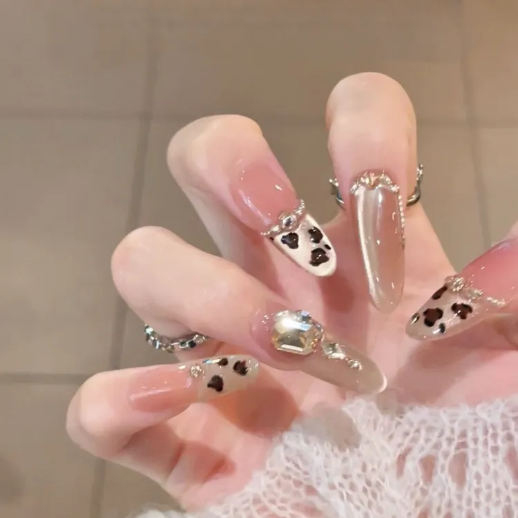 【香槟金钱豹】轻奢高级感美甲手工穿戴甲豹纹猫眼显白气质网红美甲