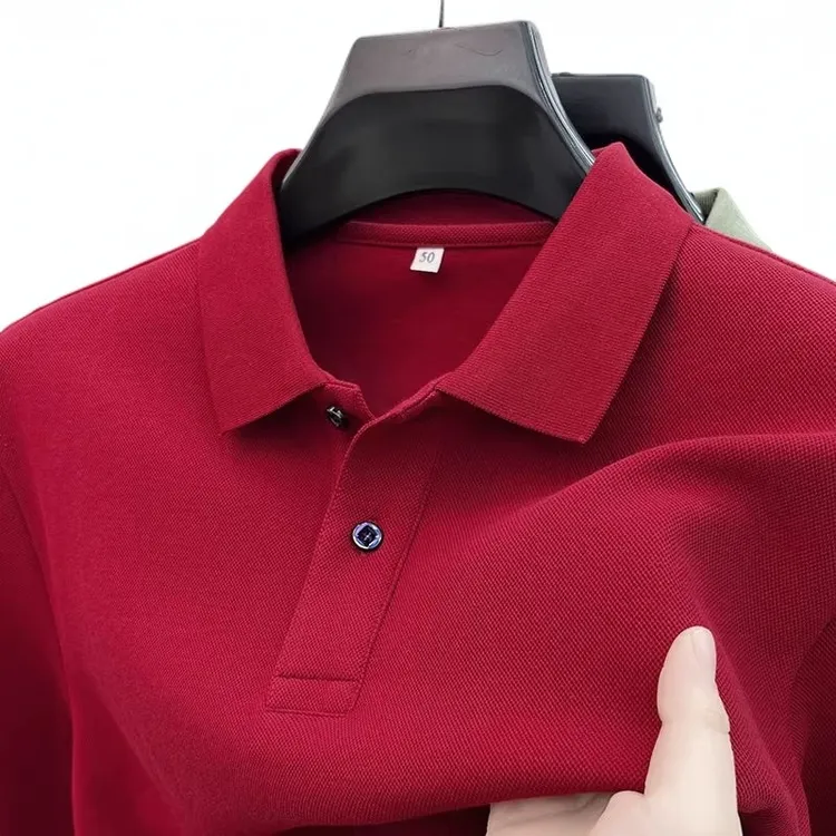 棉长袖T恤男士翻领红色春秋季新款纯色POLO衫