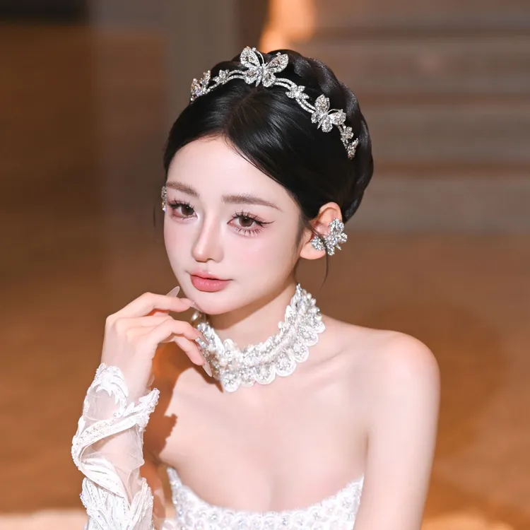 合金仿水晶婚庆饰品 01079新娘头饰时尚简约皇冠套装超值爆款