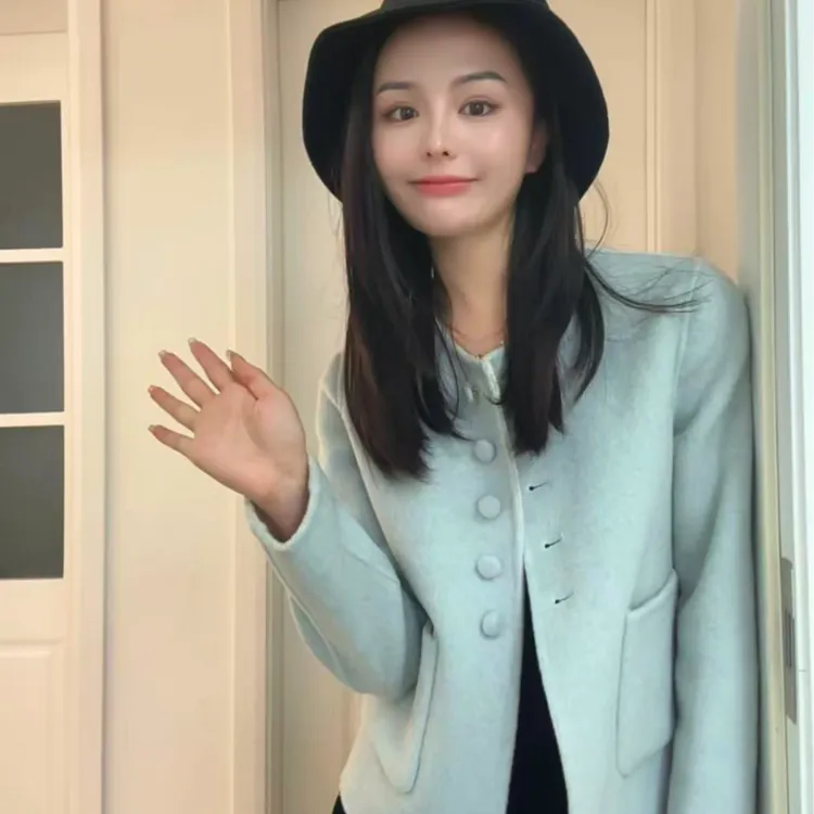 双面双色超细山羊绒羊毛百搭名媛气质外套