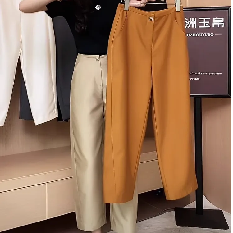 轻奢丝光纱爆款裤女夏季薄款2025新款高腰高级感九分哈伦裤休闲裤