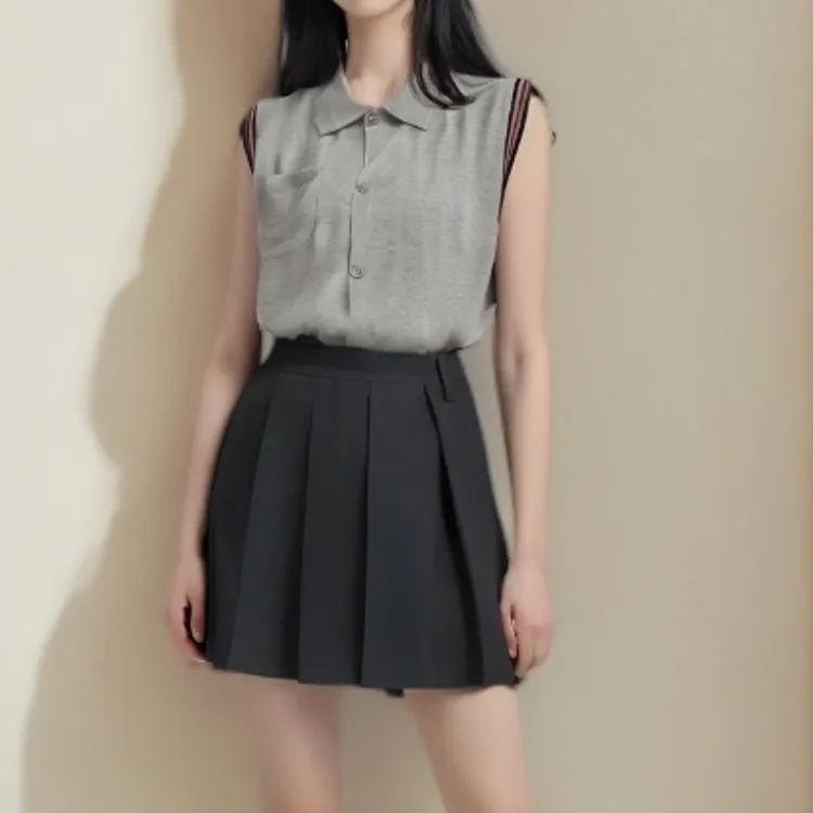 2025夏季新款显瘦气质针织上衣+百搭高腰裤裙LK2504617