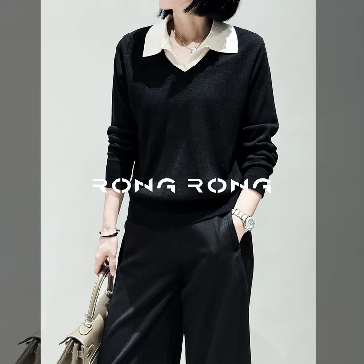 溶溶【自由姿意】RONGRONG100绵羊毛撞色休闲通勤风羊毛衫HJ2058866