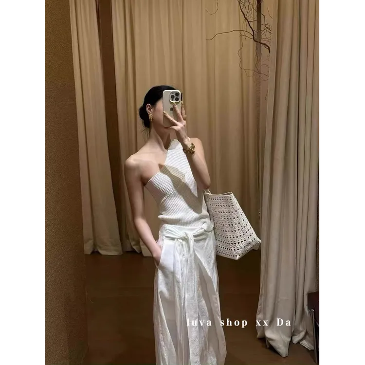 纯欲性感无袖针织背心女夏季新款辣妹修身弹力外穿打底衫白色上衣