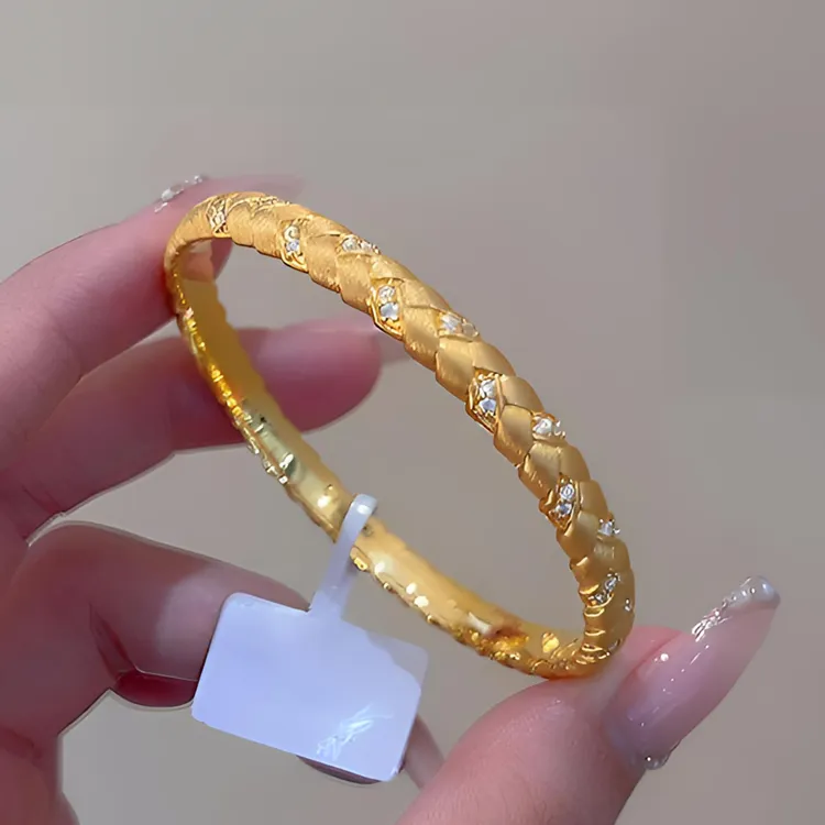 铜合金手镯 金色小众设计麦穗编织泰酷辣手镯轻奢女款首饰镯子   