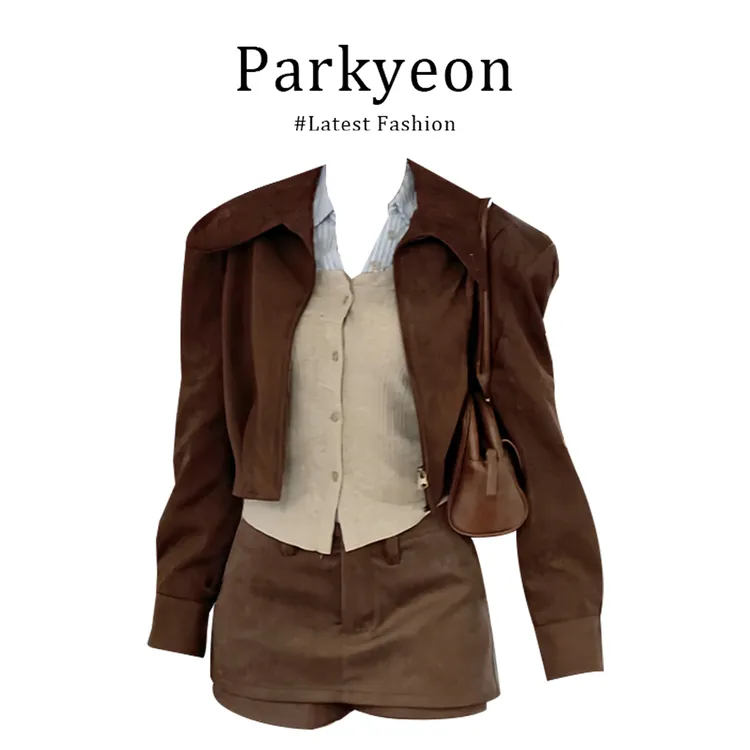 parkyeon今年流行爆款复古高级感正肩上衣2025秋季时尚裙裤套装
