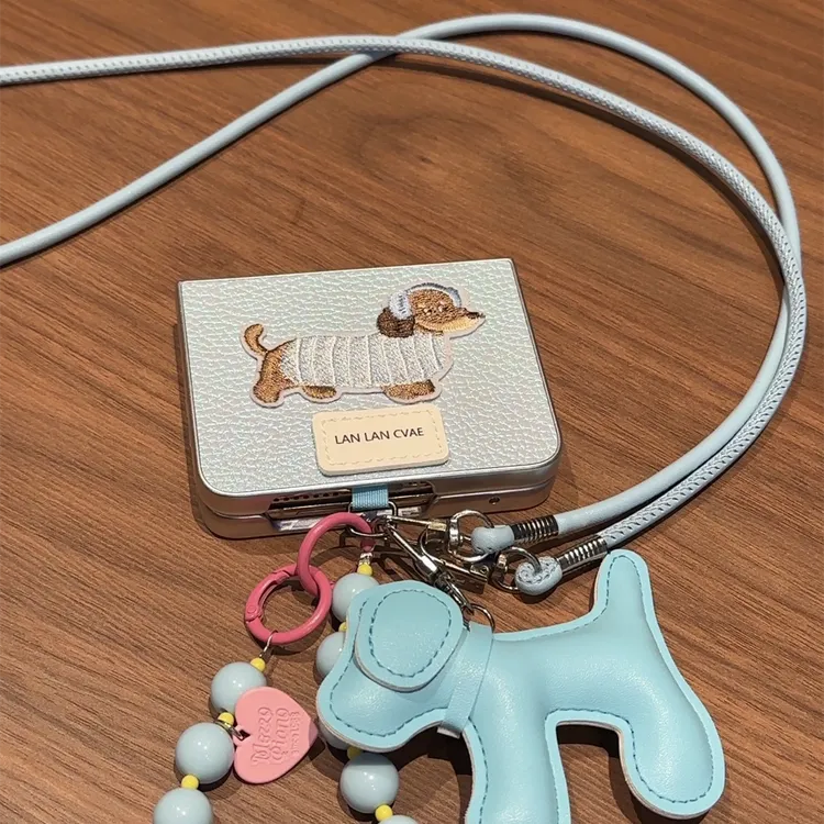蓝色腊肠狗斜挎挂绳适用华为purax手机壳典藏版pocket2小米mixfli