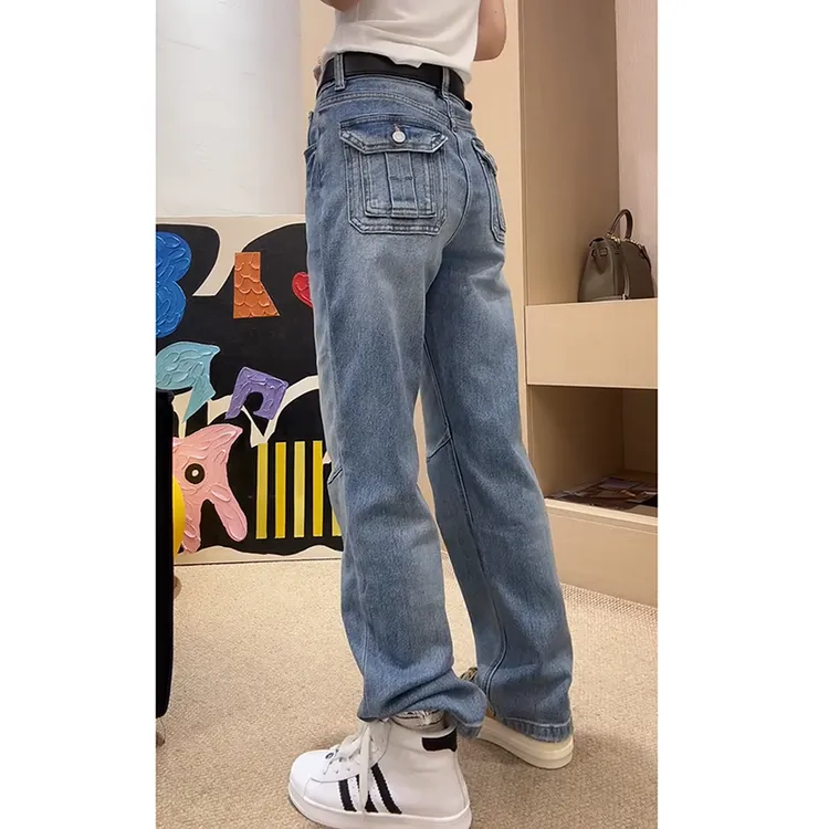 窄版直筒牛仔裤女2025秋季新款大码女装高腰显瘦工装阔腿拖地裤子