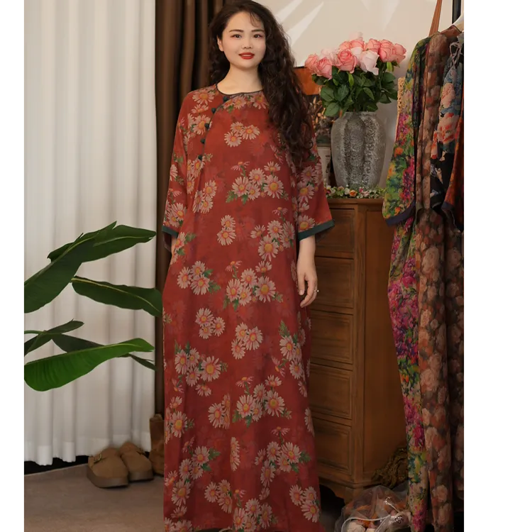 [麻衣舍]棉麻斜襟长裙碎花连衣裙国风文艺女装度假风中国风