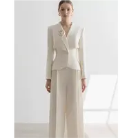 2678长袖衬衫极简风长裤职业女裤套装轻奢名媛优雅休闲高腰白色