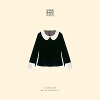 OYBN欧阳贝妮【松露可可】微胖大码撞色娃娃领丝绒衬衫上衣5733