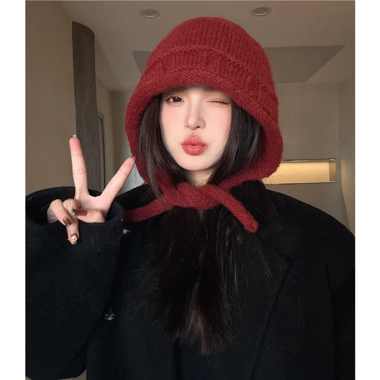 拉法帽子女秋冬天保暖针织帽子护耳出游骑行防寒毛线帽网红雷锋帽