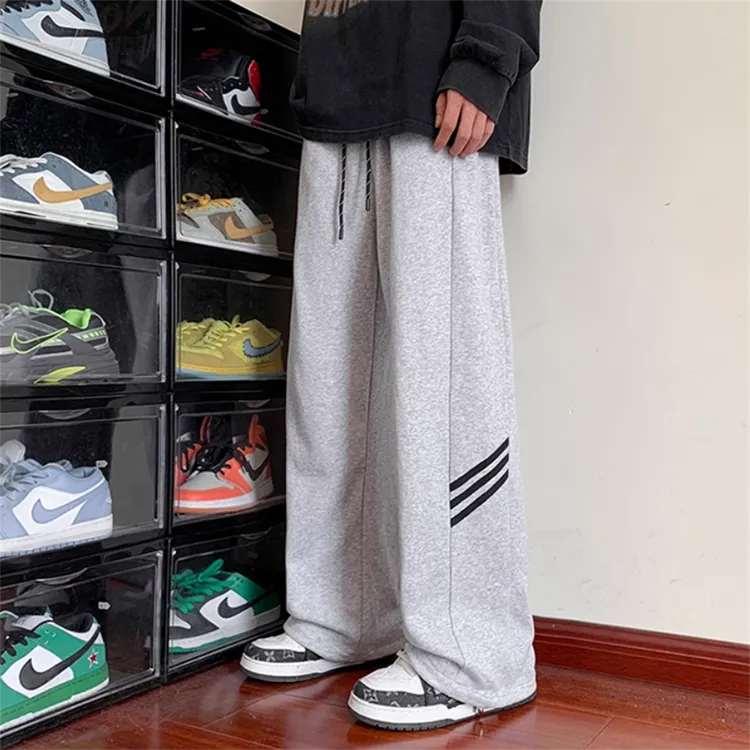 裤子男春秋新款宽松直筒条纹设计感抽绳美式高街卫裤运动休闲长裤