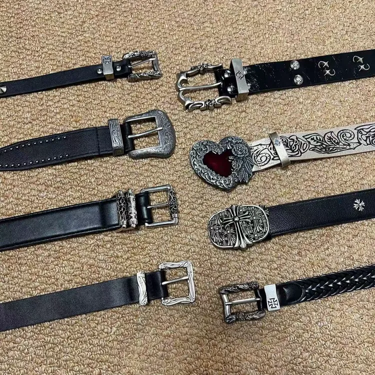 灵魂对撞多元素设计黑色朋克压纹金属钉防牛皮腰带腰饰百搭潮流商品图