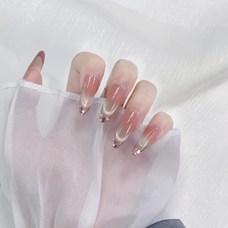 JDD【浅金】渐变气质显白法式猫眼秋冬中长款纯手工美甲穿戴甲片