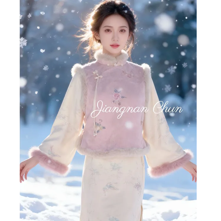 江南春【流光彩蝶】冬款加绒文艺修身高端刺绣日常旗袍奢华气质显瘦