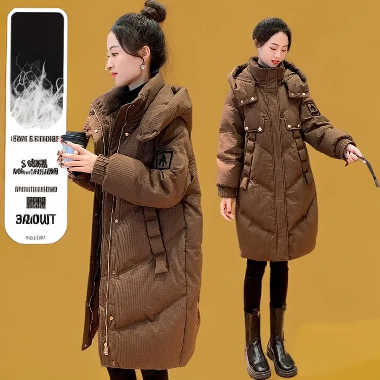 羽绒棉服女中长款2025冬季新款韩版设计感高端加厚保暖连帽外套