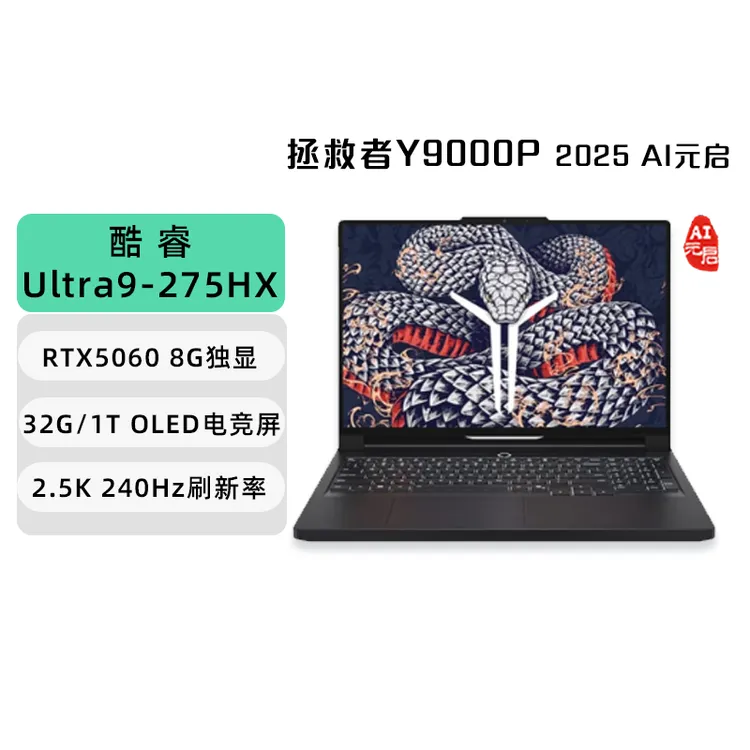 联想游戏笔记本拯救者Y9000P 2025 AI元启 高性能电竞本 1台
