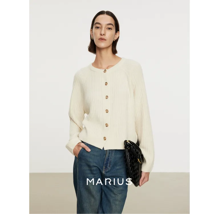 MARIUS“美术馆” 95%绵羊毛肌理圈圈纱时尚百搭优雅春夏季长袖开衫